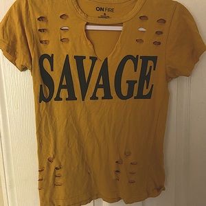 Savage v-neck yellow short sleeve shirt